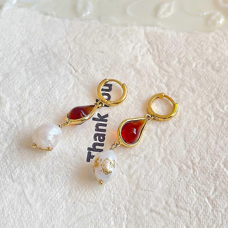 Vintage-inspired copper-plated 18K gold butterfly freshwater pearl earrings Sterling silver studs with openwork design-White