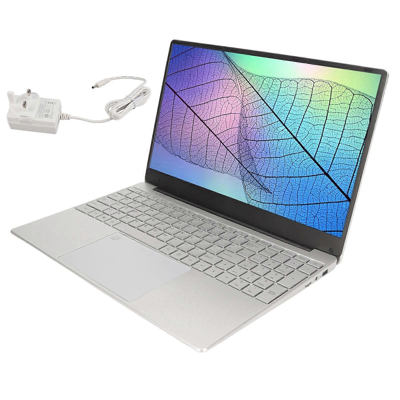 Silver Laptop 15.6 Inch IPS Display Quad Core N5095 CPU 16GB RAM Fingerprint Reader