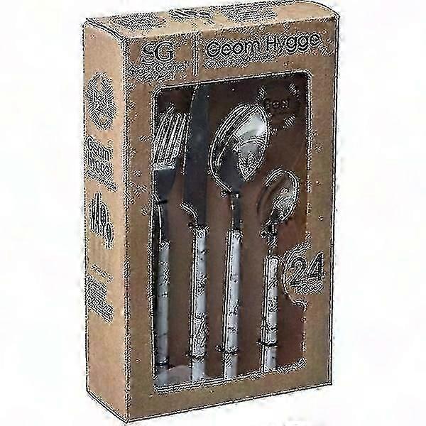 24-Piece Silver Cutlery Set with White Marble Pattern - Yvan