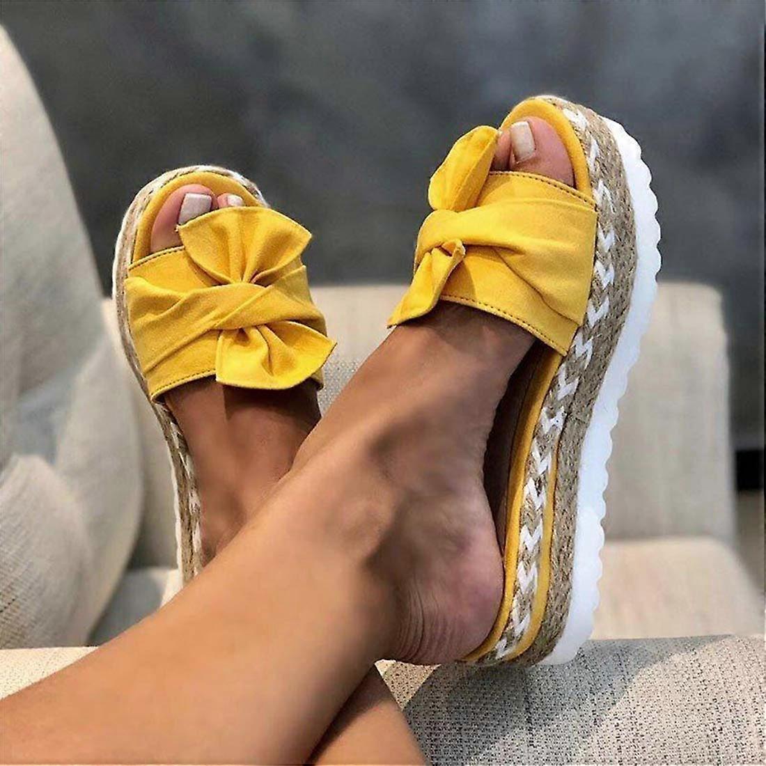Women's High Heel Sandals, Summer Bow Knot Slippers, Casual Round Toe Beach Shoes, Size 40 (7 38 EU) and 36 EU