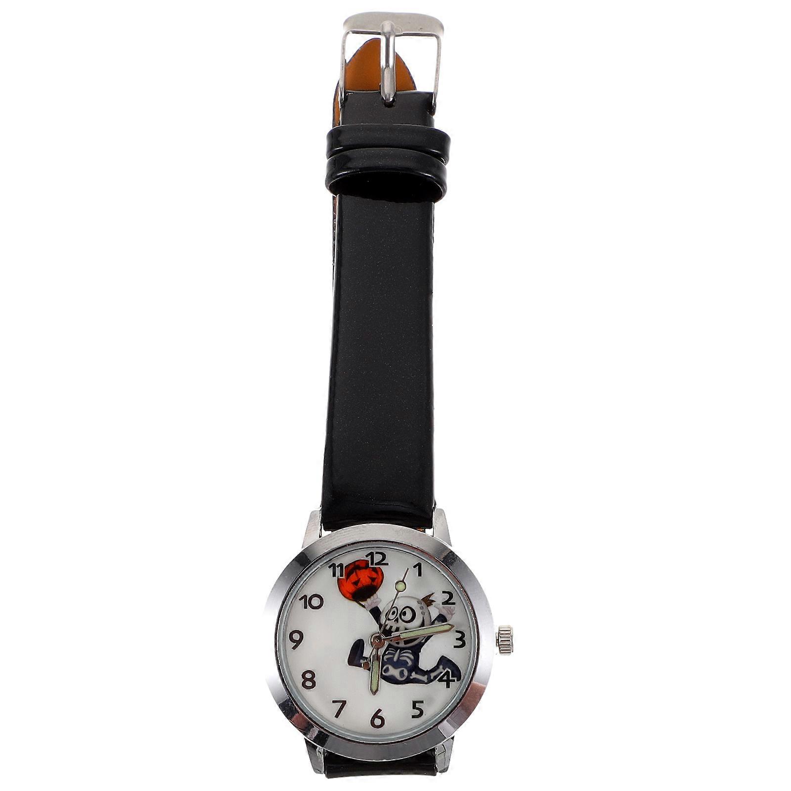 Skeleton Pattern Watch Skull Design Round Dial for Ghost Festival Adjustable Strap Artificial Zinc Alloy 1Set