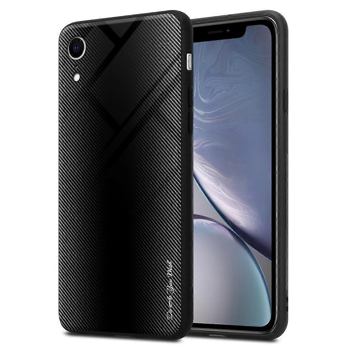 iPhone XR Case TPU Protective Case - Back Cover with Protective Glass - Striped Glass