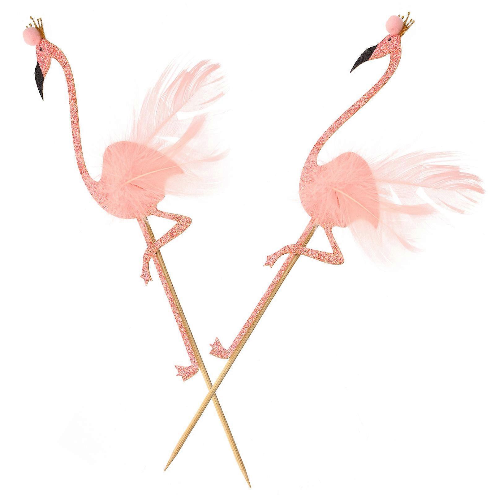 Flamingo Cake Toppers Elegant Pink Decorations for Birthday Parties and Festive Atmosphere 2pcs