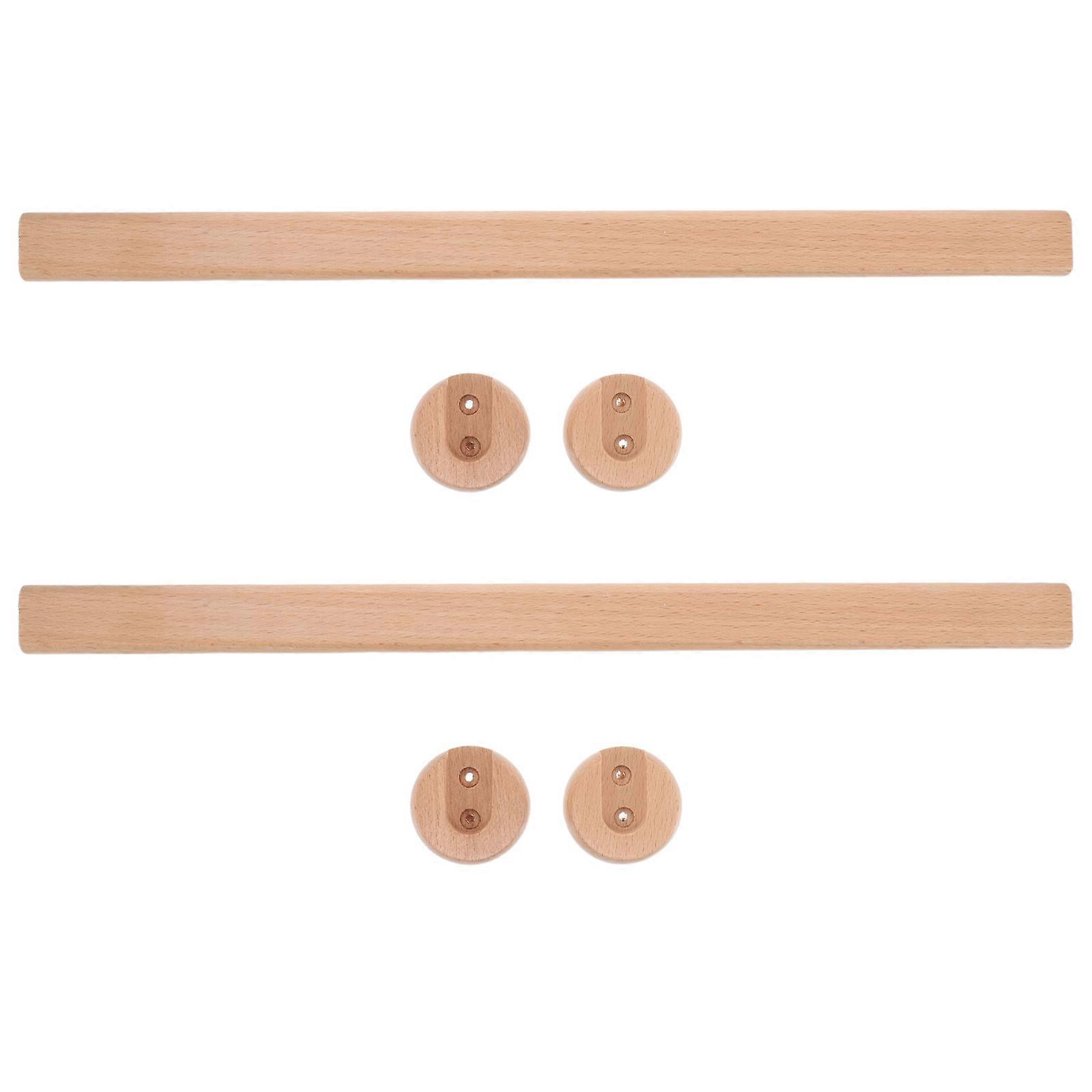 Hanging Clothes Rod 2 Sets Heavy Duty Closet Pole Khaki Wooden for Home Storage Solutions
