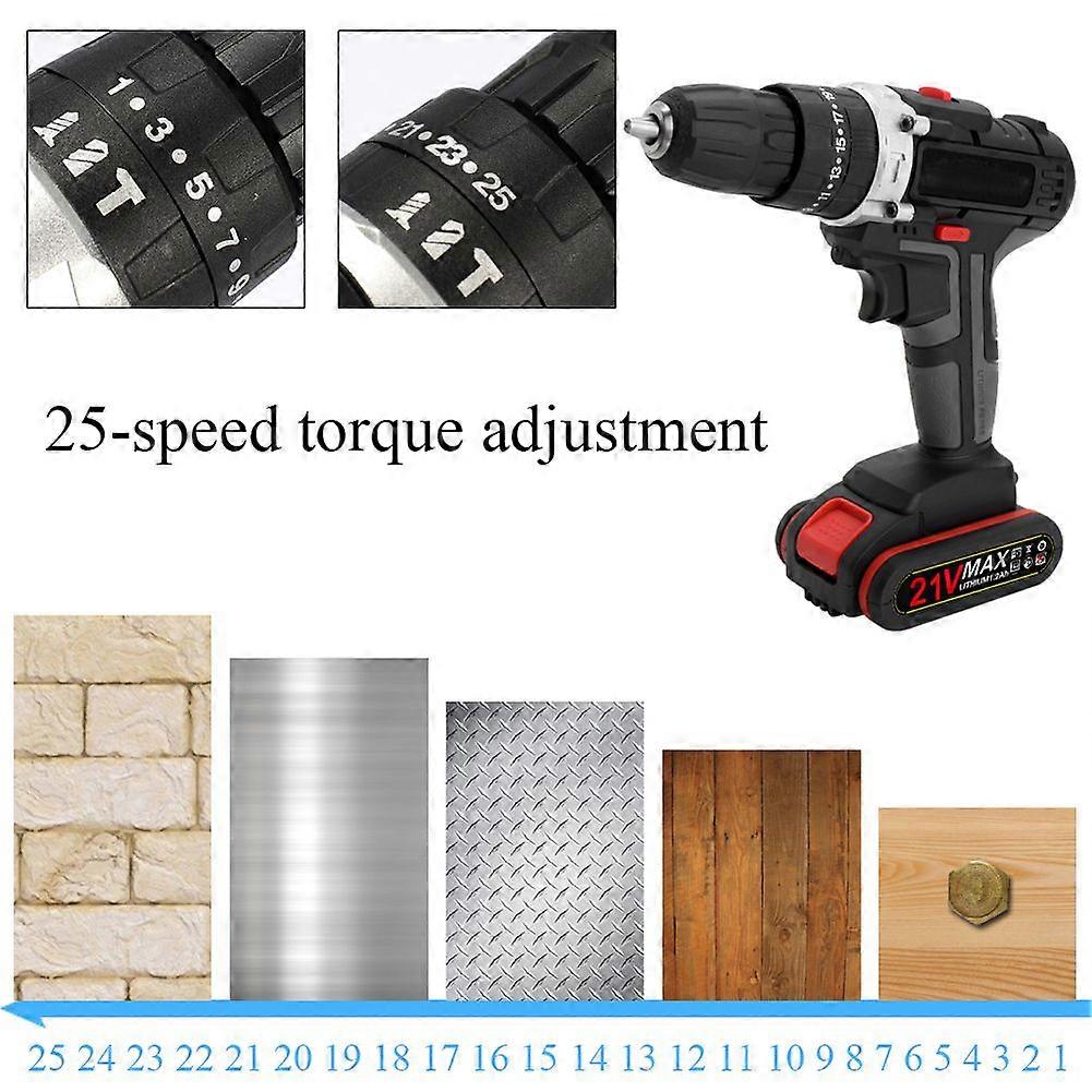 21V Multifunctional Impact Electric Cordless Drill High-power Lithium Battery Wireless Rechargeable Hand Drills Brush Motor Home DIY Electric Power To