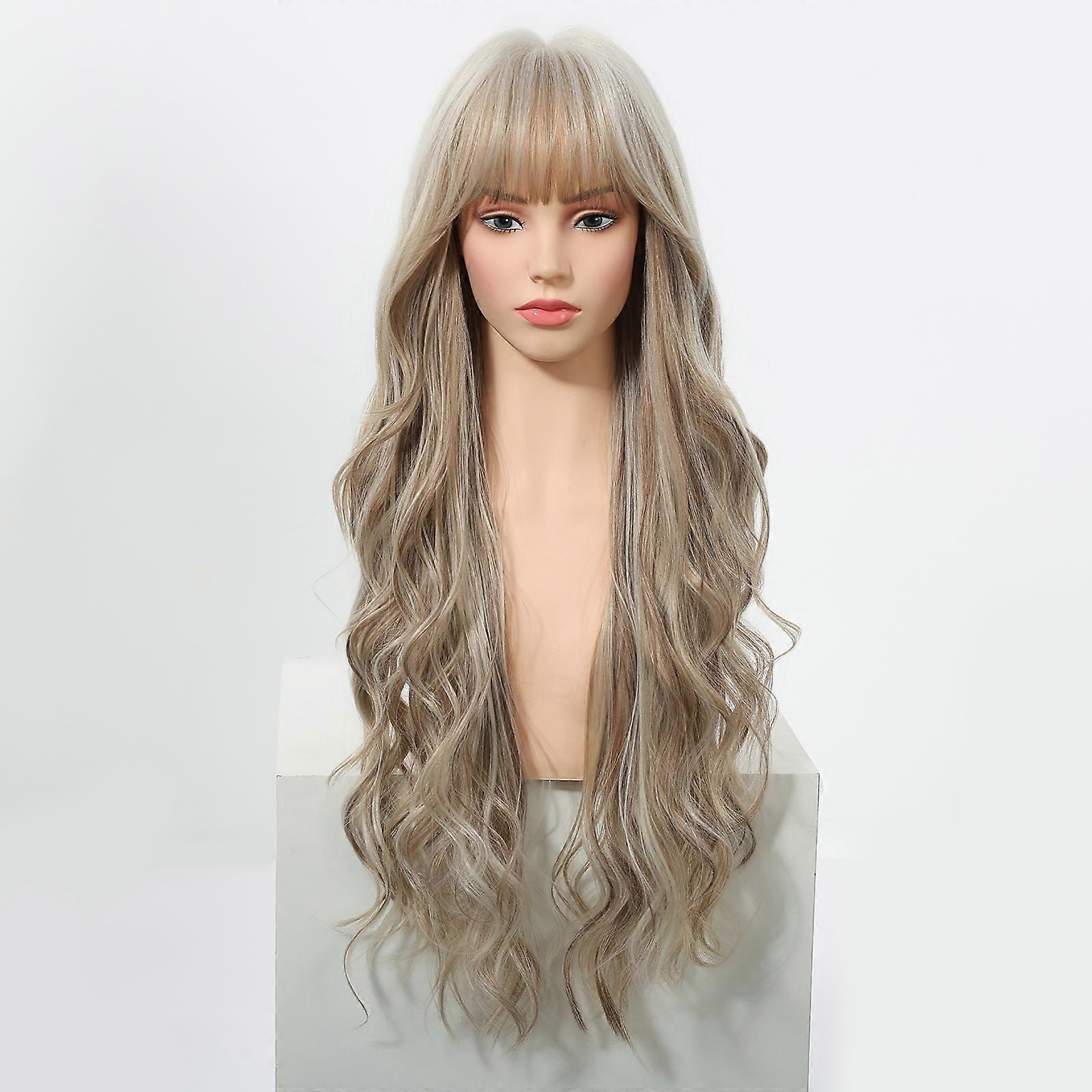 Haircube Natural Wavy Long Synthetic Wig with Bangs - Effortless Beauty & Style