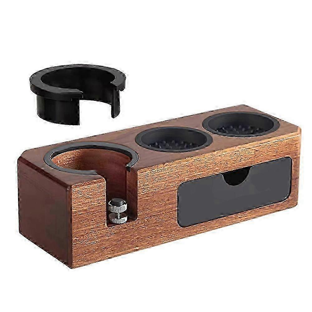 Espresso Tamping Station with Wood Holder, Adjustable for 51mm-58mm Portafilters, Includes 3 Holes for Tampering Tools.