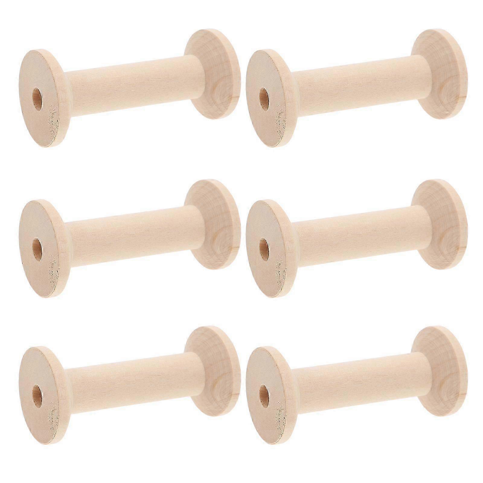 6pcs Large Unfinished Wooden Spools for Sewing Crafts Empty Thread Spools for Wire Weaving, Wood Spools for Embroidery Ribbon