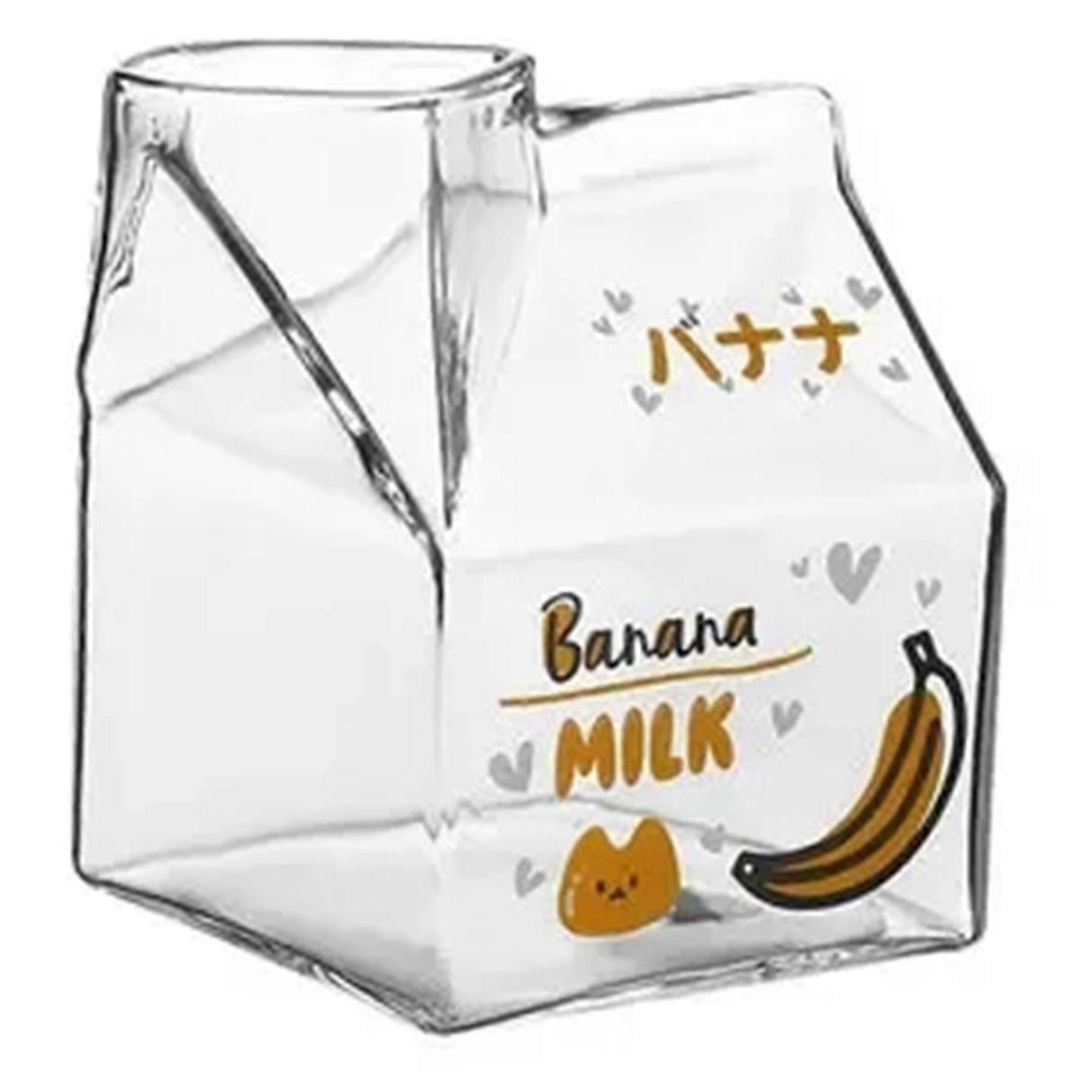 350ML Kawaii Square Milk Carton Glass Cup Pudding Cup Milk Bottles, C