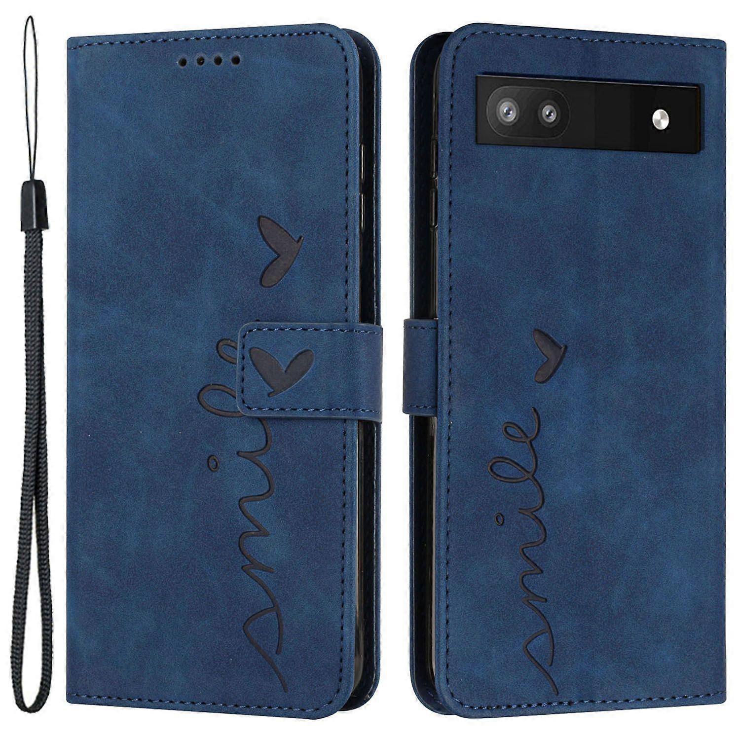 Folio Stand Shell for Google Pixel 7a Heart Shape Imprinted PU Leather Phone Wallet Flip Case