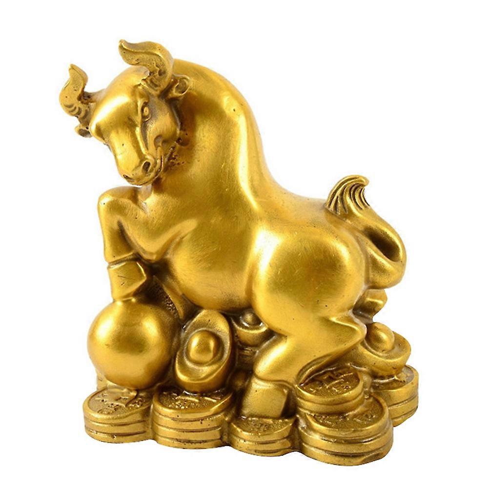 Sculpture Ornaments Ox Model Ornament for Ornament Display on Desk Or Bookshelf Copper Golden Function 1Pcs