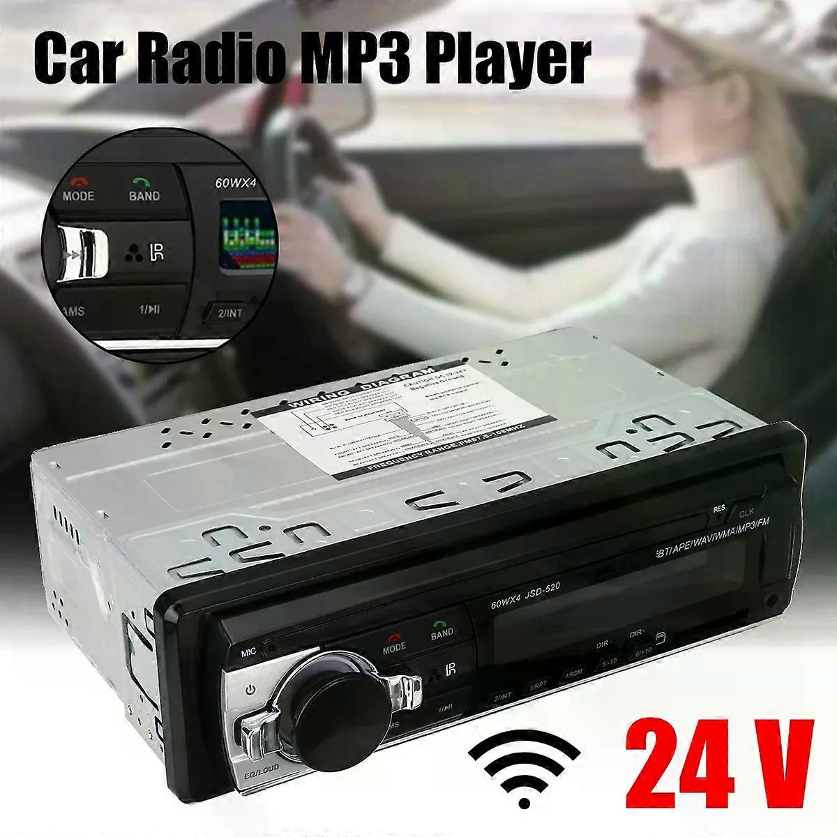 Portable 24V Digital Car MP3 Player 60Wx4 FM Radio Stereo Audio USB/SD Support bluetooth-compatible MP3/WMA Volume Control Clock