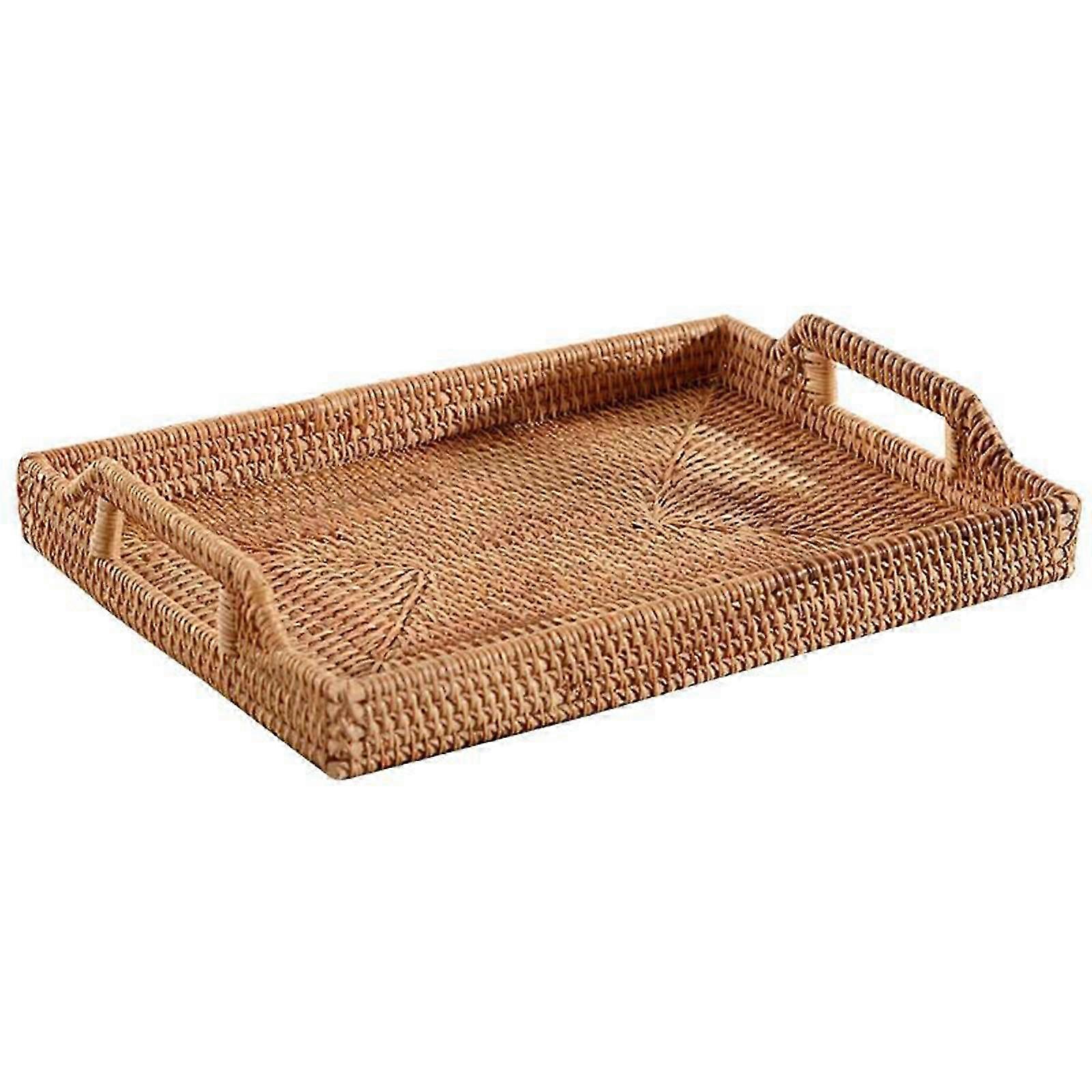 Hand-Woven Rattan Serving Tray with Handles for Snacks and Drinks 2025