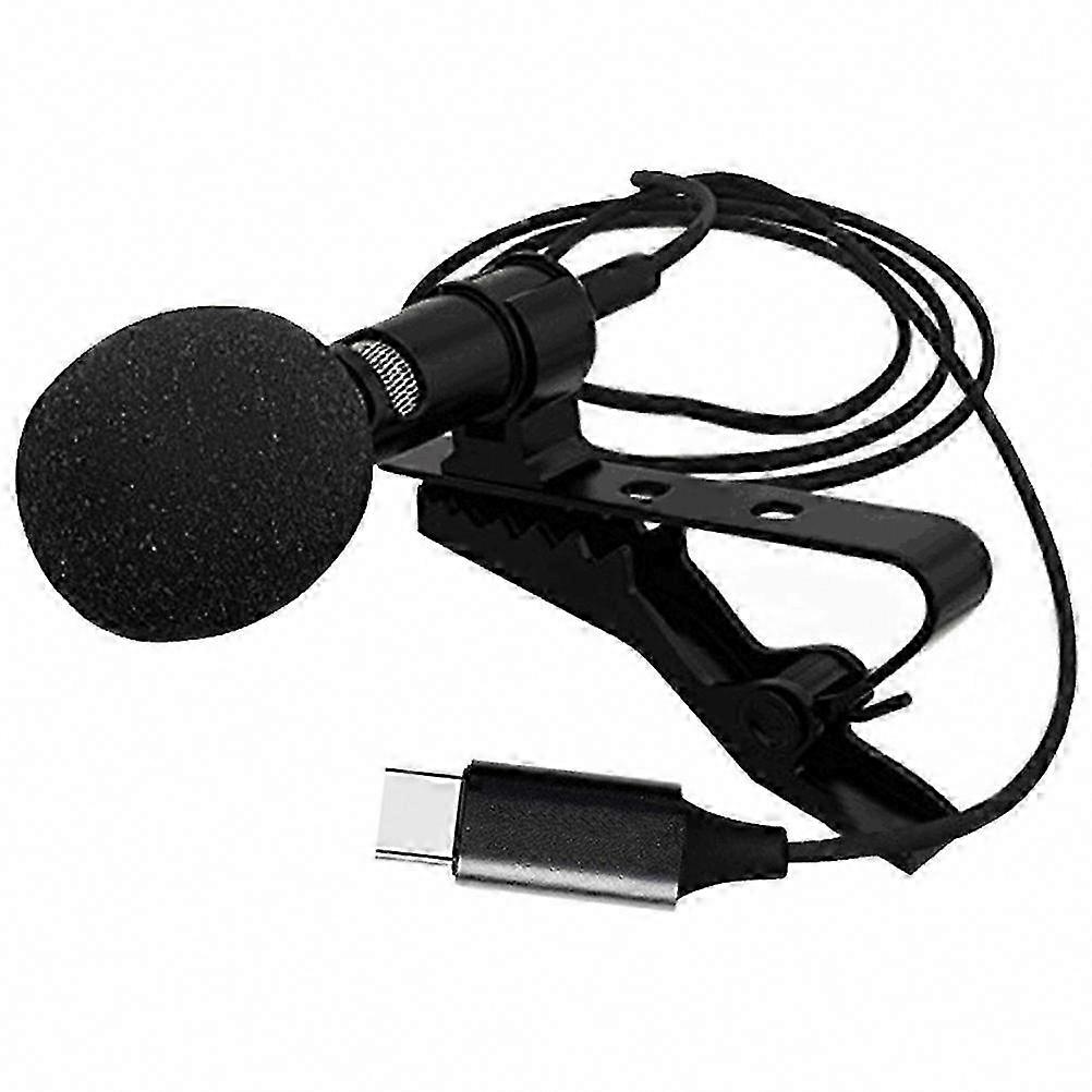 Mini Lavalier Microphone Wired Condenser Mic Type-C for Smartphone Recording with PU Bag Black