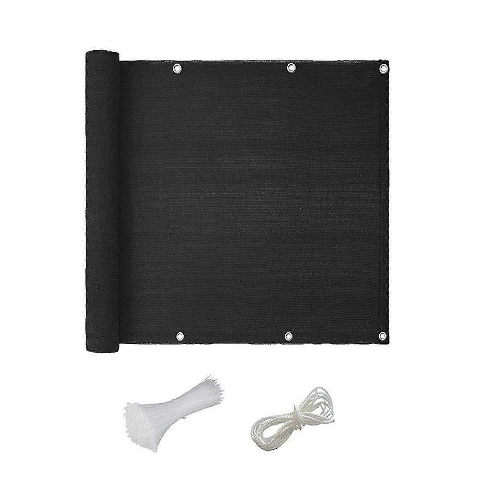 UV-resistant Privacy Net for Balconies in Black/Gray, Weather Resistant, Comes with 24 Ties and 13m Rope, Size 0.9x5m