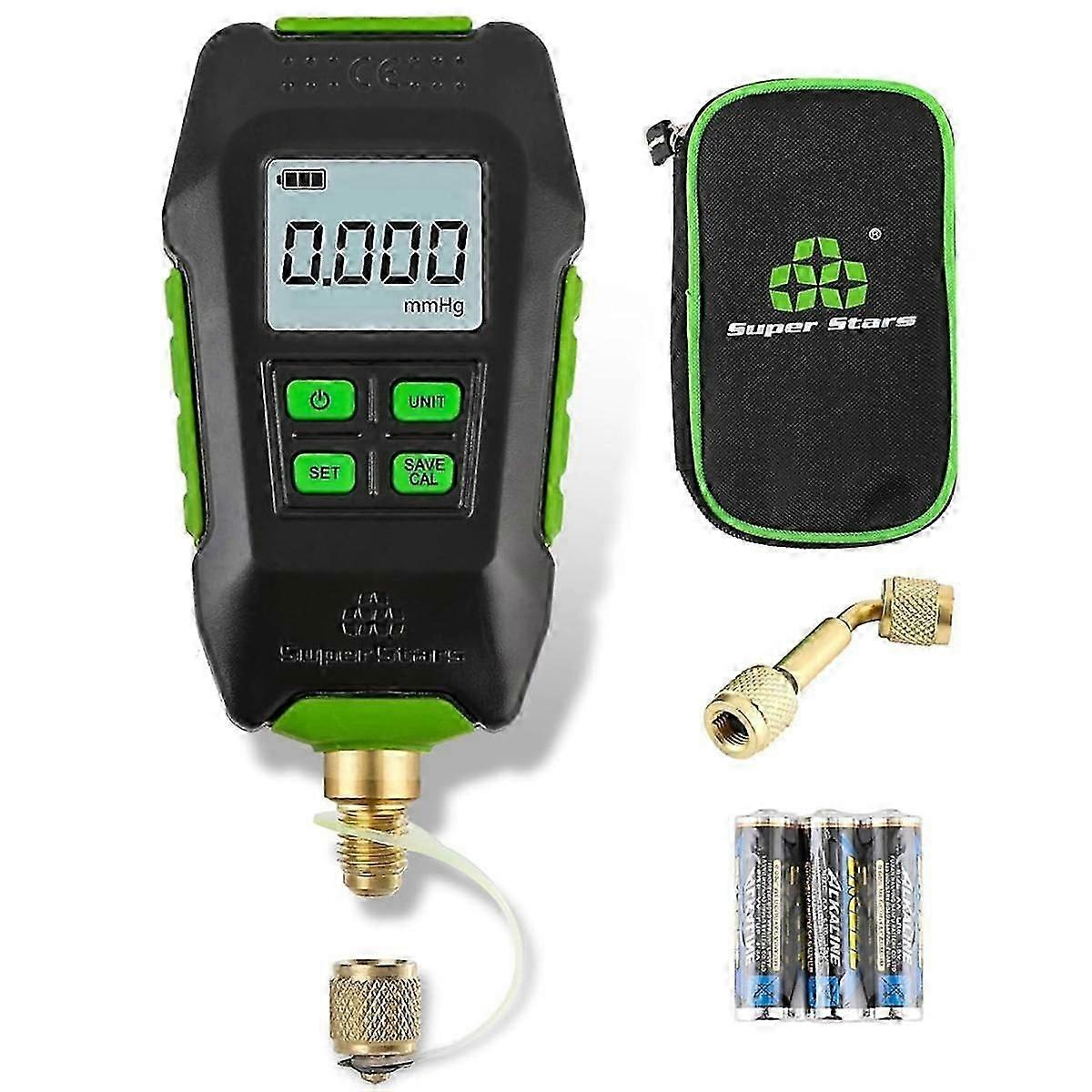 Digital Vacuum Gauge,HVAC -Vacuum Gauge Tester with 6 Units 7/16In-20UNF(1/4In SAE),Digital Vacuum MicronMeter