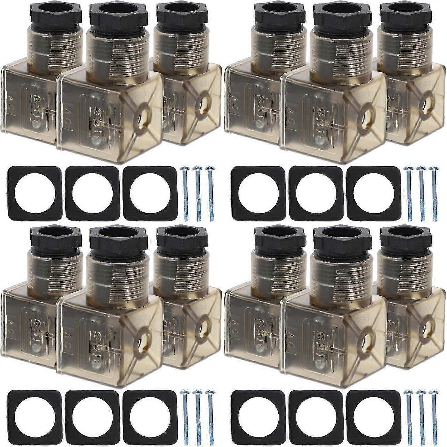 12-piece DIN 43650 Type A 3-prong solenoid valve connectors with indicator light for UK industrial applications