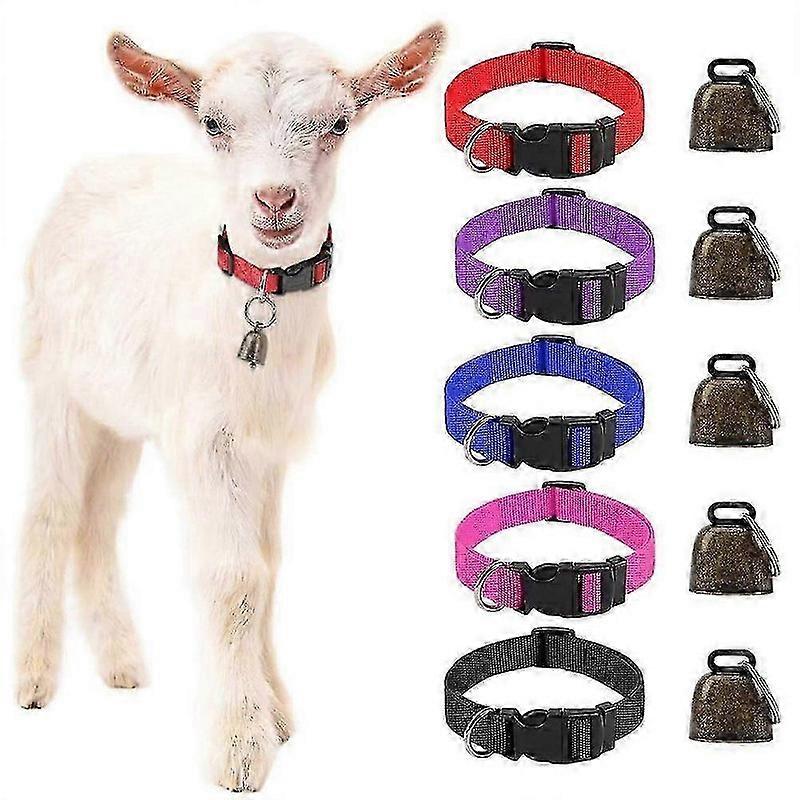 5-Pack Adjustable Livestock Collars with Bells for Goats, Sheep, Cattle