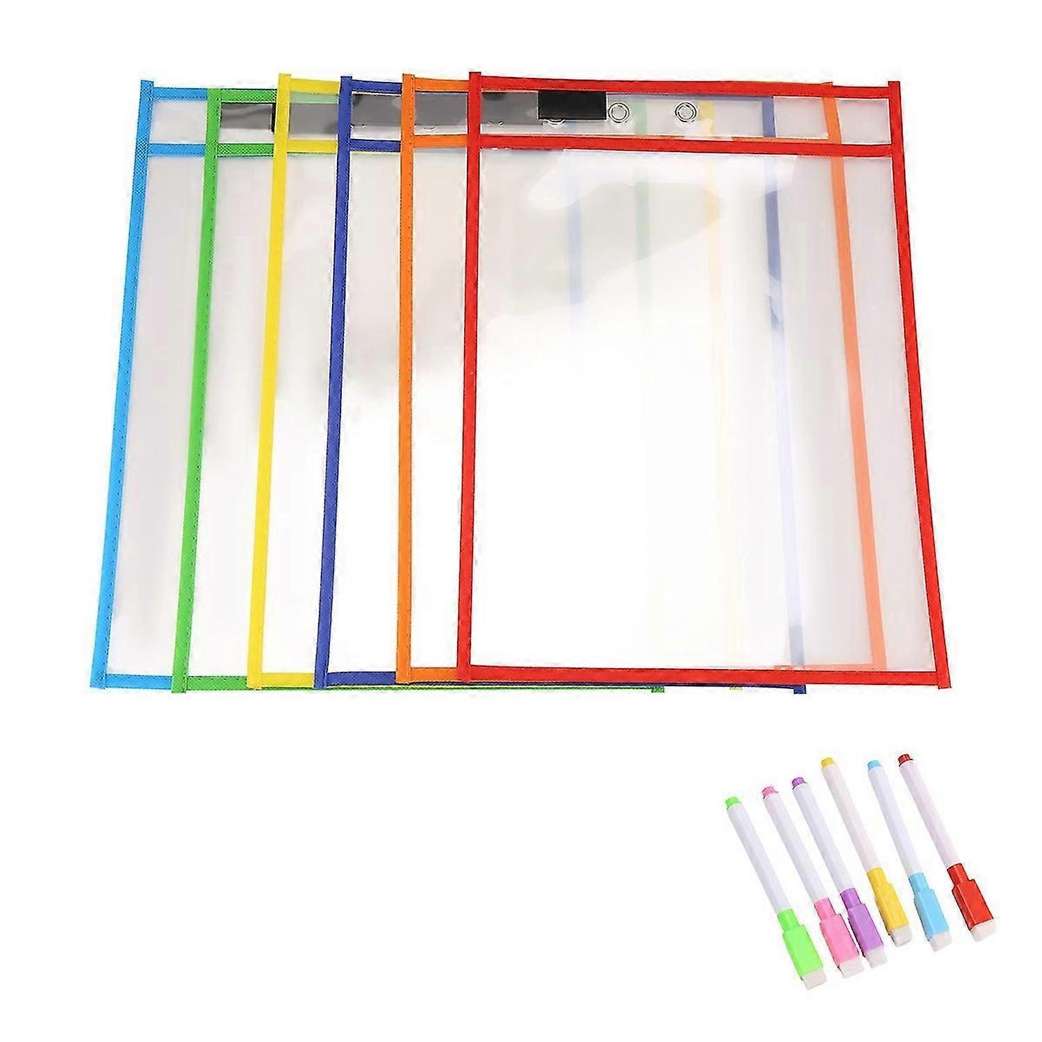 Reusable Dry Erase Pockets, 6 Pack Reusable Dry Erase Sleeves, Assorted Colors Sheet Protector, Dry