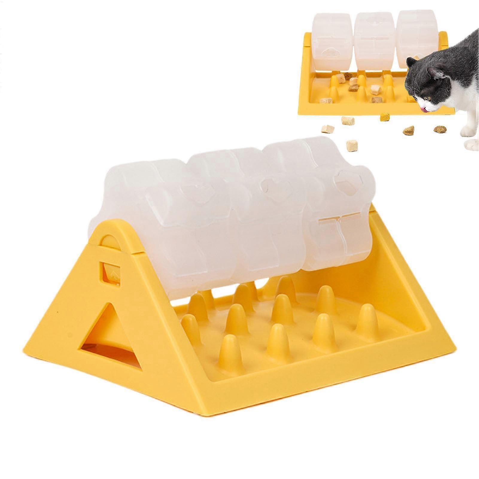 Pet Puzzle Feeder Interactive Dispensing Puzzle Toy Adjustable Slow Feeder For Puppy Small Cats Yellow