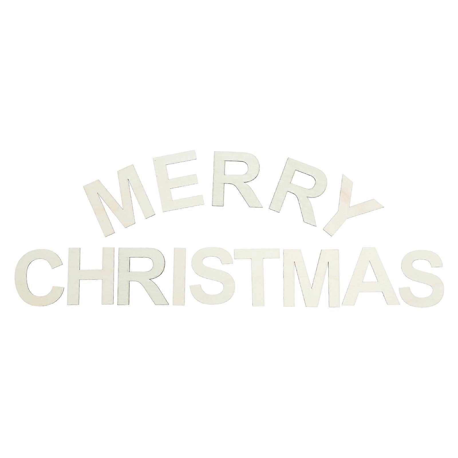 Wood Embellishments for Craft Merry Christmas for DIY 4Sets Beige