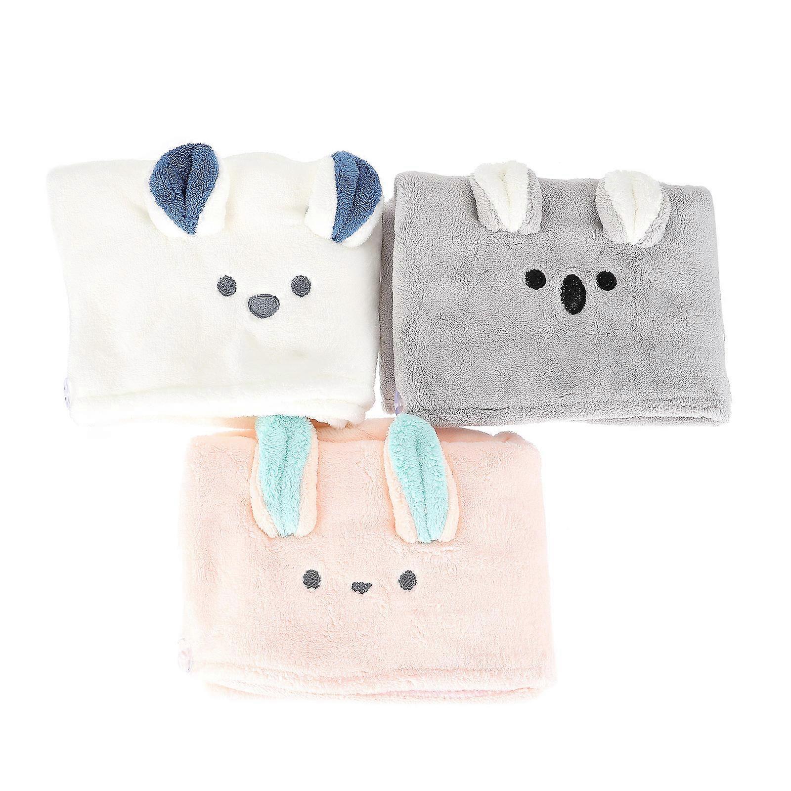 Hair Drying Towel Wrap Cotton Material Shower Use Grey 64x25cm Absorbent Simple Structure 3Set