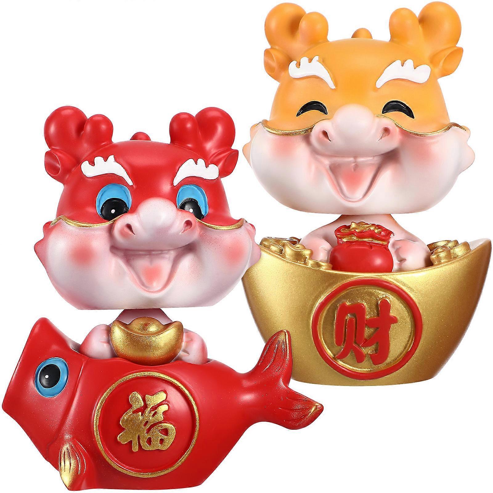 Assorted Color Dragon Figurines Resin Crafts for Car 6Pcs Set