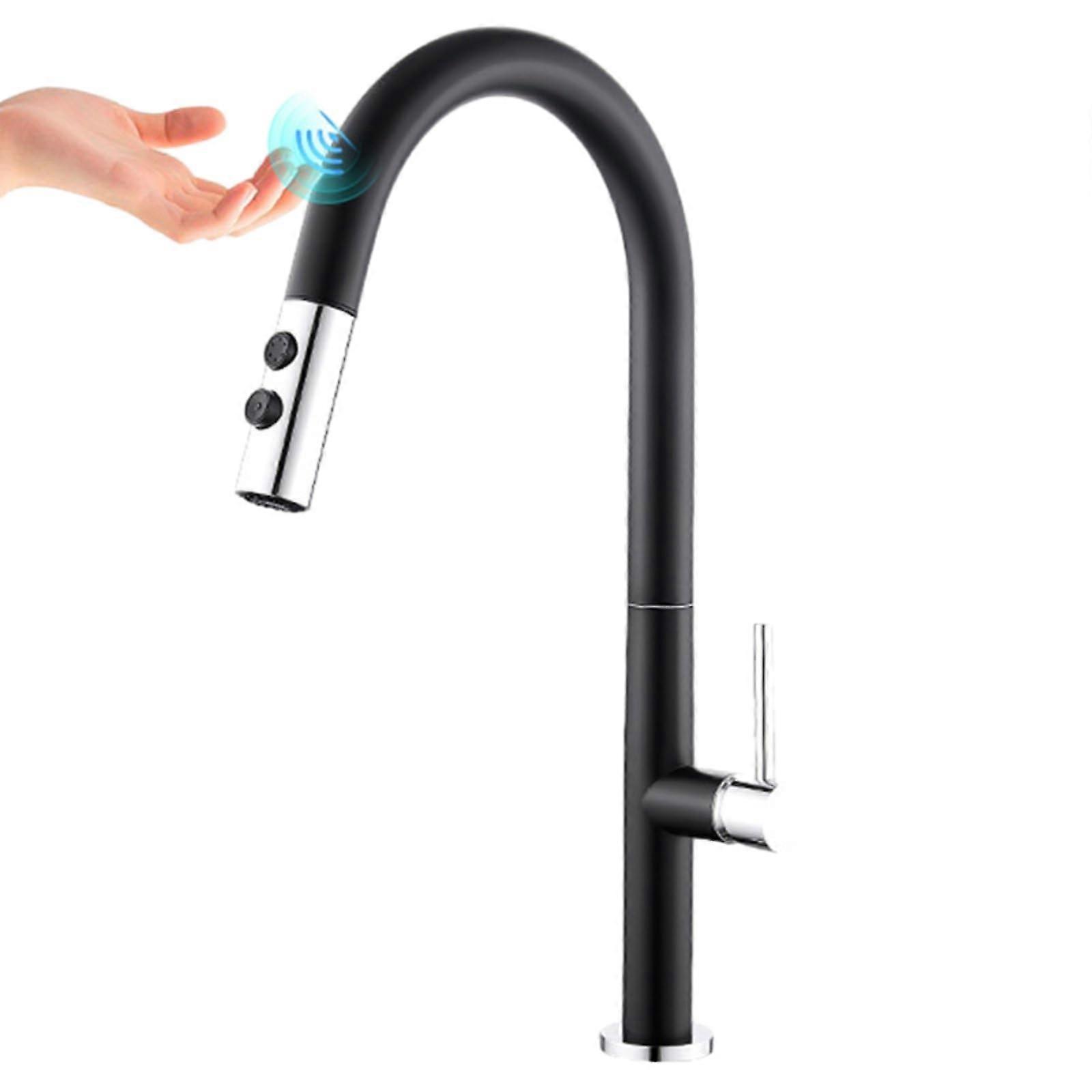 Touch Sensor Kitchen Faucet Modern Black Rose Gold Finish With Pull Out Sprayer Hot And Cold Water