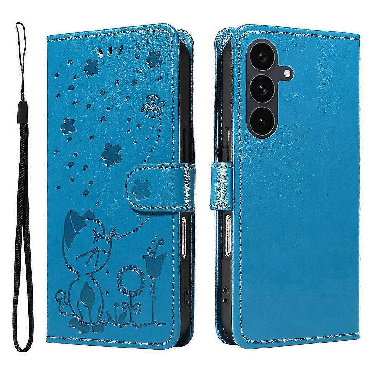 Galaxy S25 FE Leather Wallet Case with Cat Bee Pattern & Stand Cover