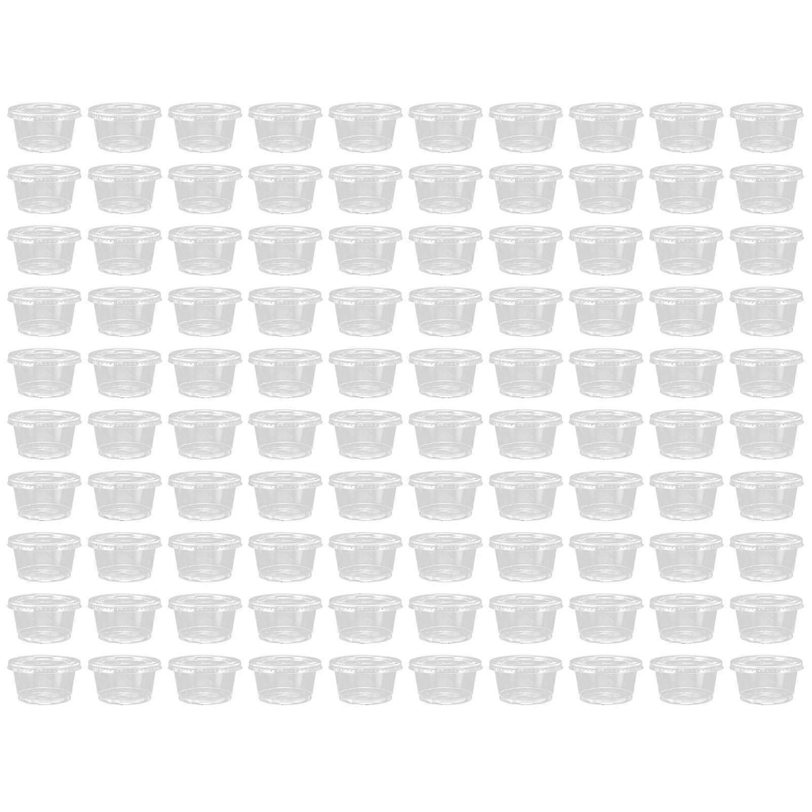 100 Sets Plastic Portion Cups with Lids Transparent Disposable Condiment Container 4oz