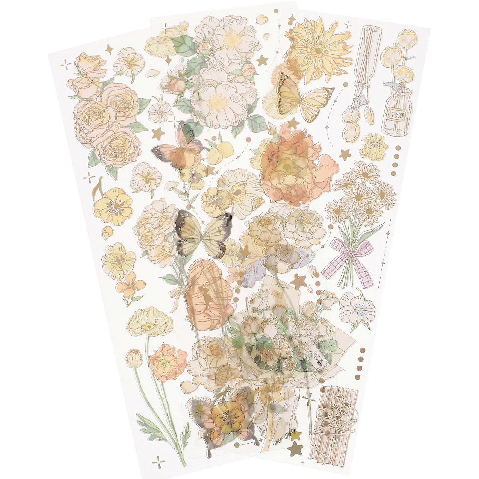 Adhesive Flower Stickers 5Pcs Rectangular Decorative Stickers For DIY Projects Notebook And Scrapbook 7.07X2.36In