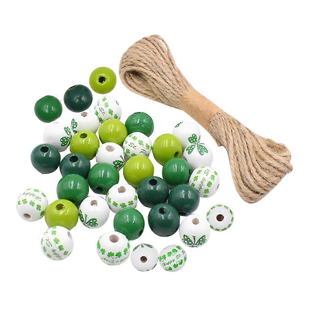 3 Sets Of Decorative Light Green Wood Beads For St Patrick's Day Theme DIY Crafts Round Beads For Garland Making
