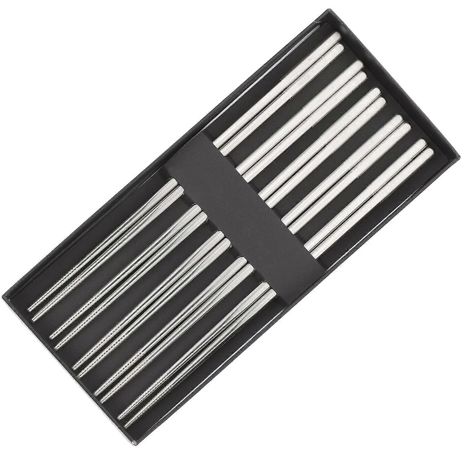 Reusable Stainless Steel Household Chopsticks 5 Pairs Non-Skid Tableware Daily Use Square Tip Silver