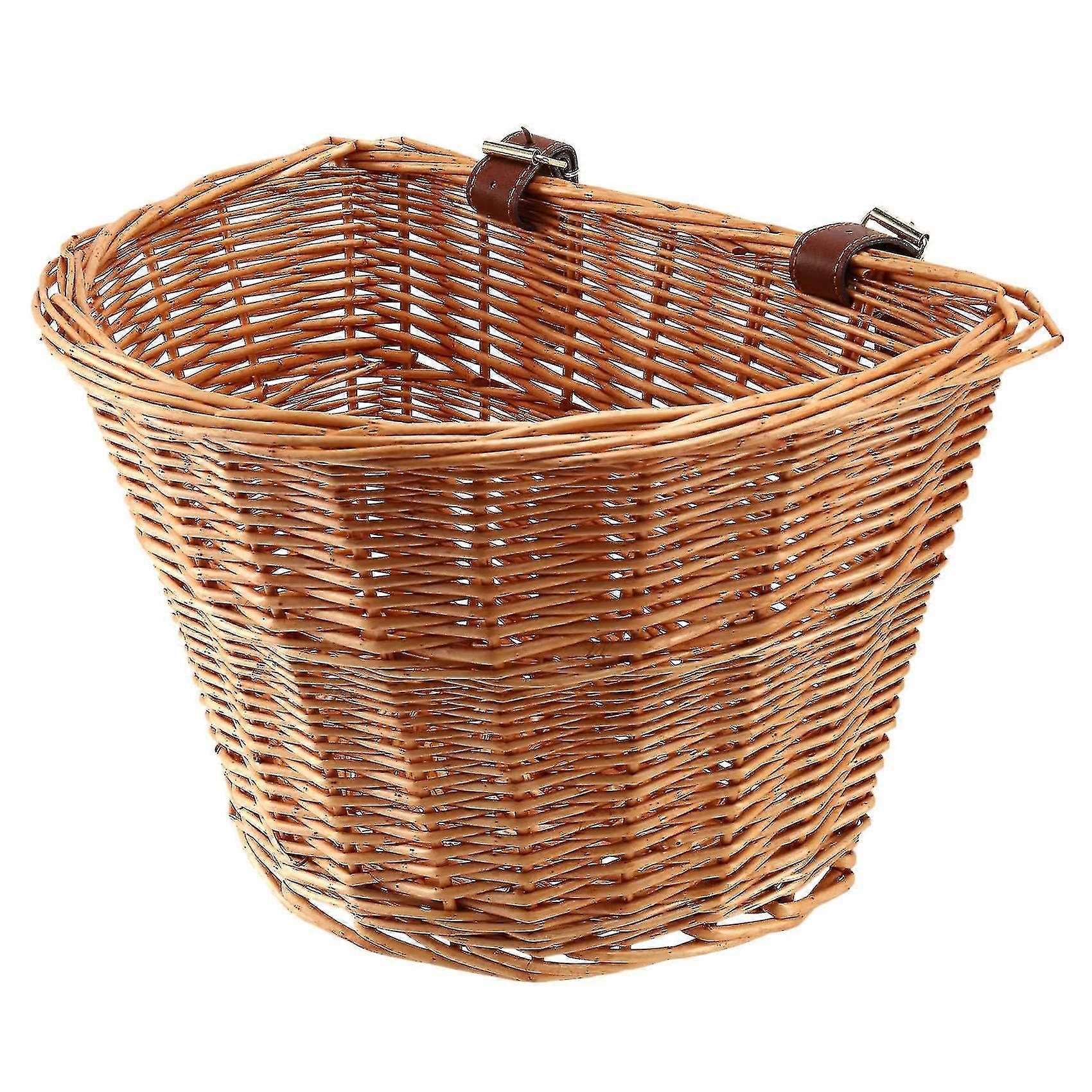 Retro, Handmade, Wicker Bicycle Front Basket With Leather Straps