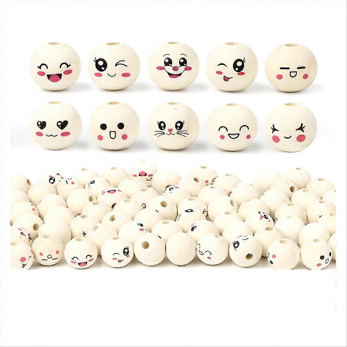 10 Styles Wooden Beads with Face, Wooden Heads with Face for Crafts