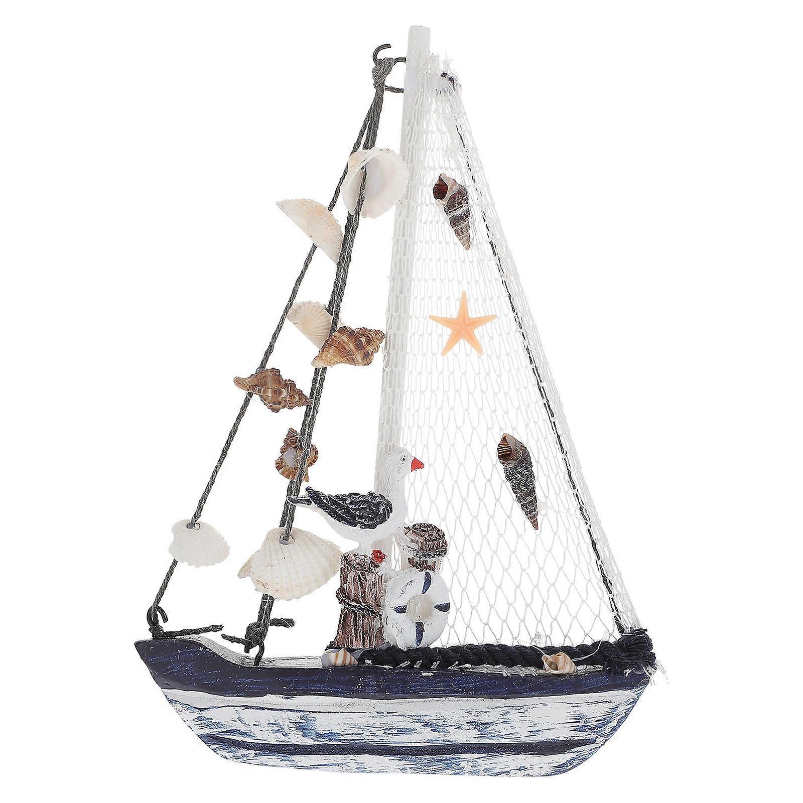 Wooden Sailboat Decor Shell Sailing Boat Crafts for Decor 1Pcs