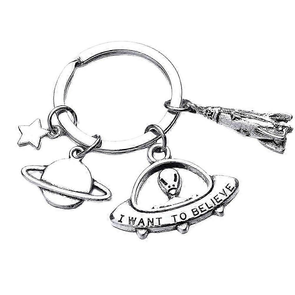 Car Trim Spaceship Keychain Gifts Car UFO Key Ring Universe Keyring Alien UFO X- Files Keychain