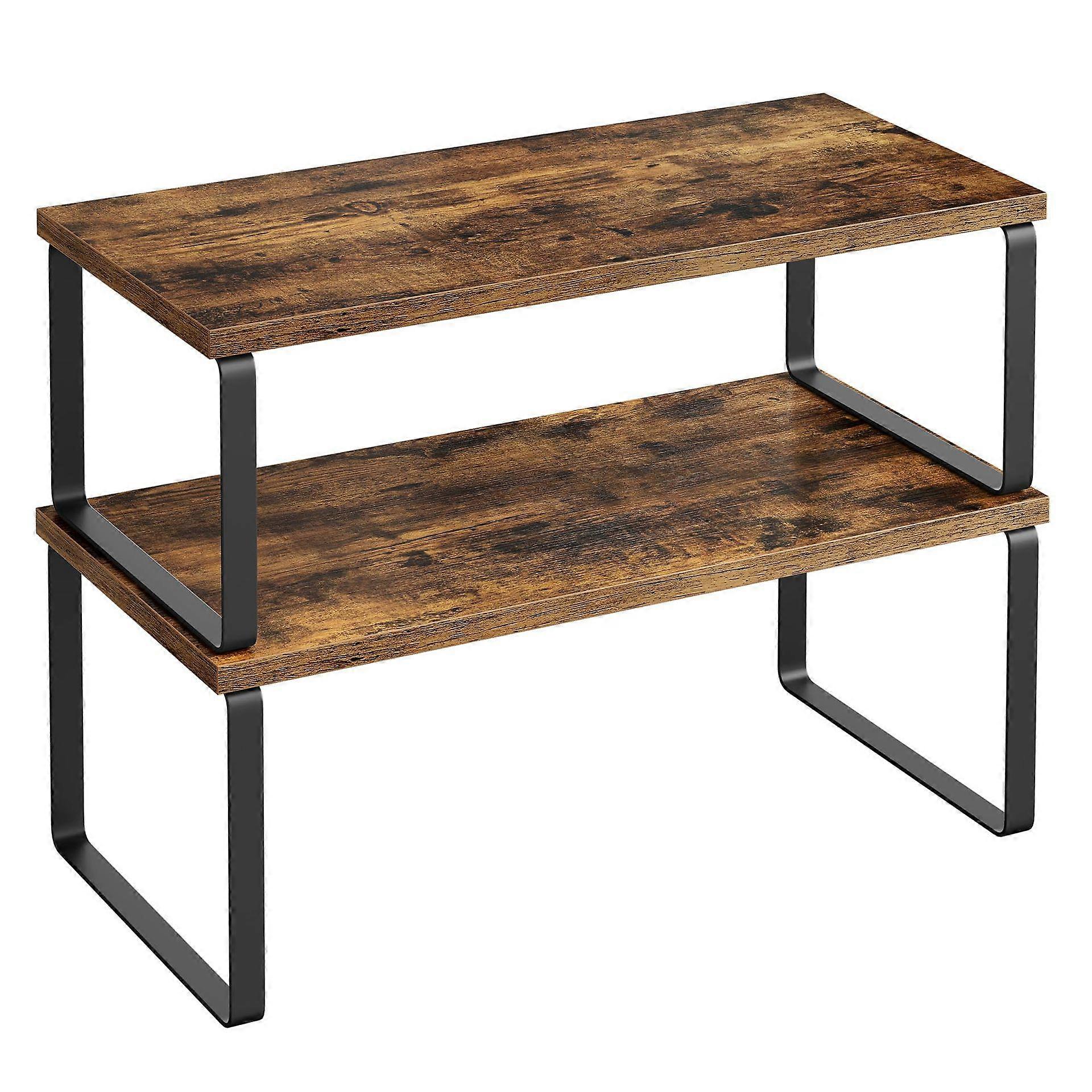 Cabinet Storage Rack Organizer Stackable Expandable Kitchen Spice Rack Countertop Shelf for Kitchen Table Brown