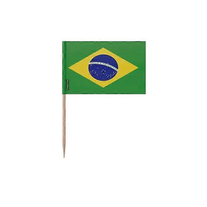 Brazil Flag Toothpicks - 6.5 cm - 100 pieces - Adhesive plastic - Bamboo stick - Pixelforma