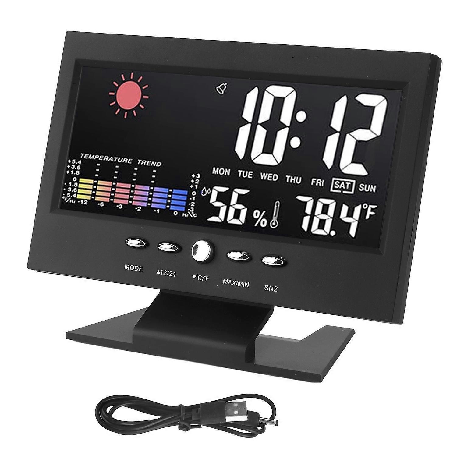 Weather Forecast Clock ABS LED Color Screen Multifunctional Temperature Humidity Alarm Clock Black