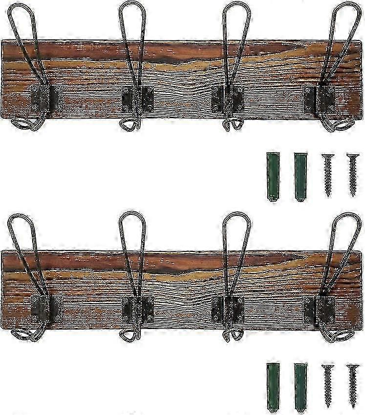 Rustic Solid Wood Wall Coat Rack with 8 Hooks: Entryway, Kitchen & Bathroom Storage Solution (Brown, 41.5cm)