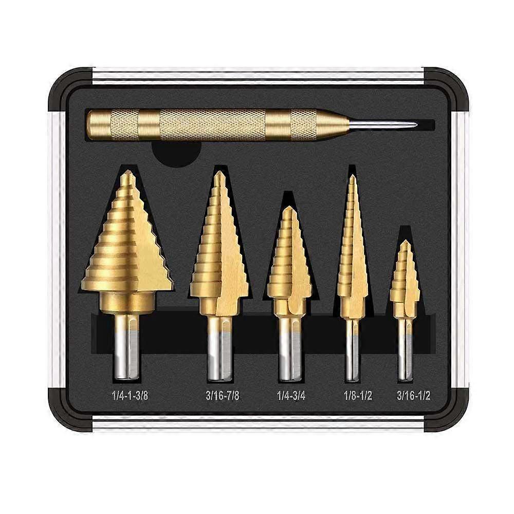 5PCS HSS Titanium 50 Sizes in 5 Step Drill Bits Set Includes Auto Center Punch Circle Hole Cutter X Shaped Mouth Tools