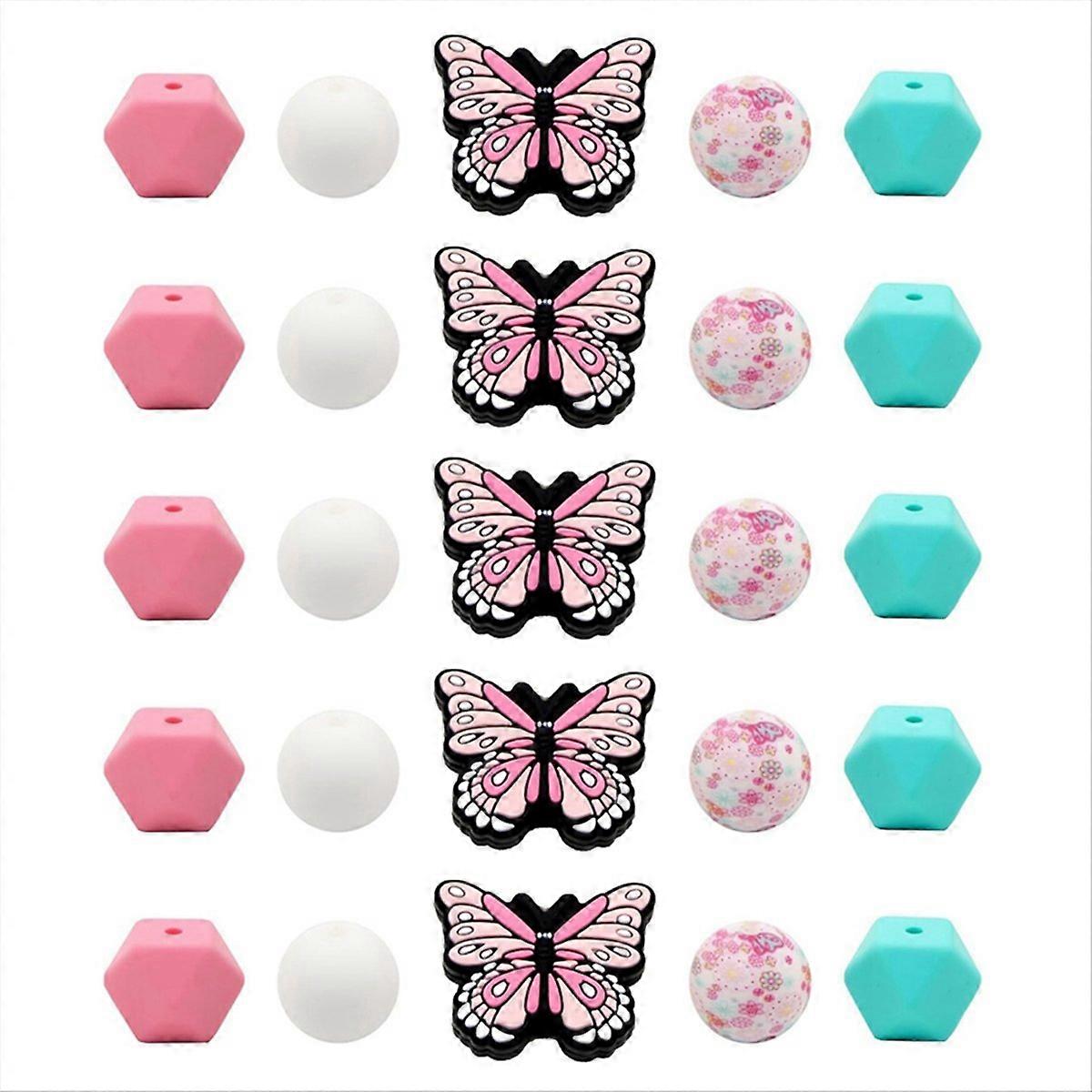 Butterfly Beads Silicone Beads for Keychain Making, Round Silicone Beads for Jewelry Making DIY Crafts
