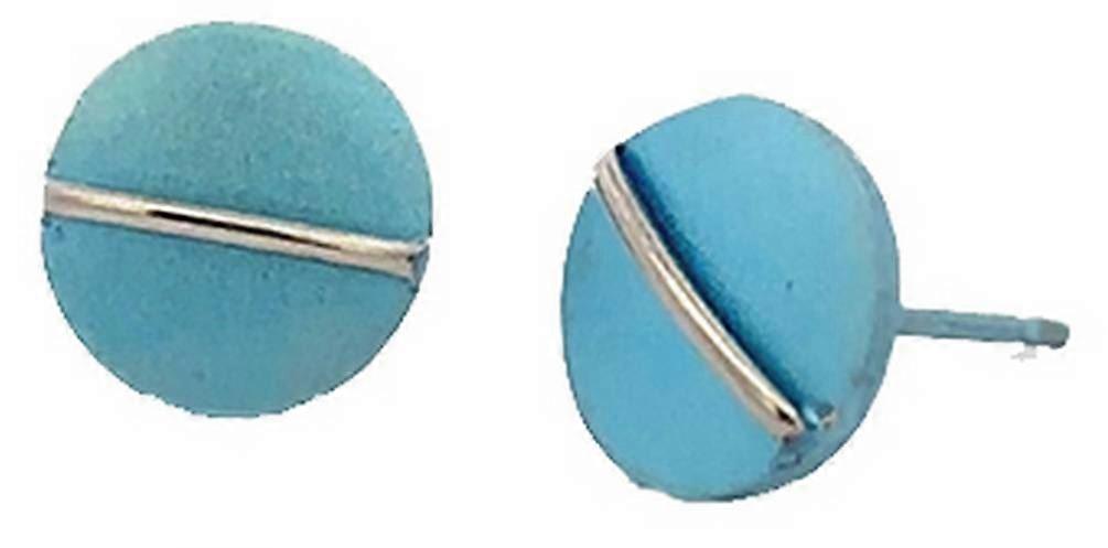 Ti2 Titanium Jungle Round Stud Earrings - Light Blue