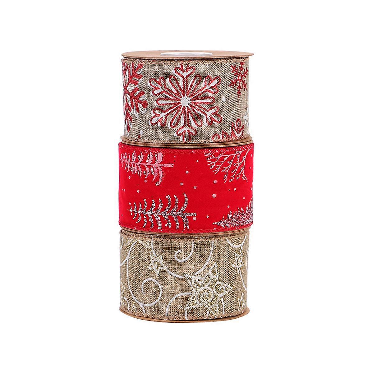 Christmas Ribbon Gift Box Wrapping Ribbon for DIY 3 Rolls Assorted Color