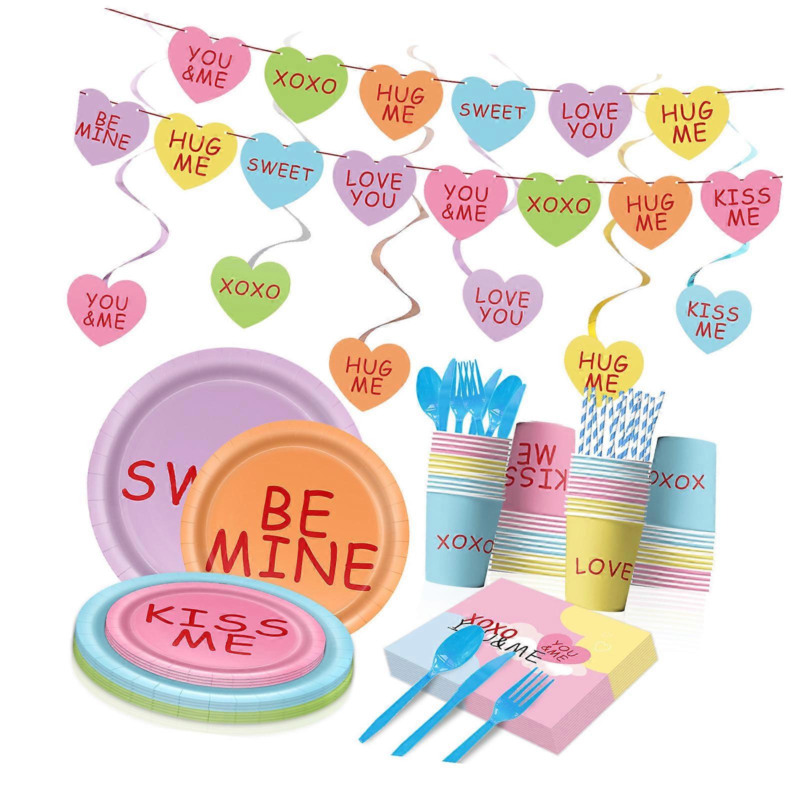 Festival Dinnerware Valentine Party Essential Paper Plates Cups With Romantics Design For Special Occasions Multicolor