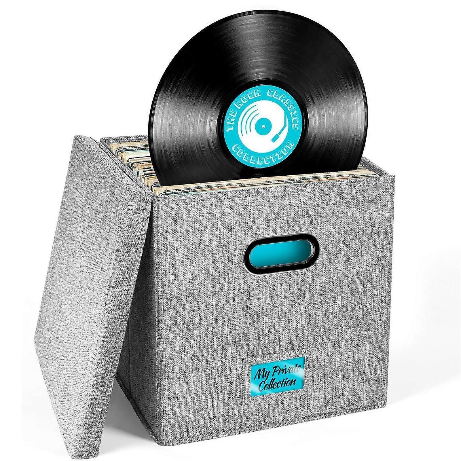 LP Holder Stackable With Lid For 12Inch LPs, Portable Record Album Storage With Clear Label Pouch, Office Organization
