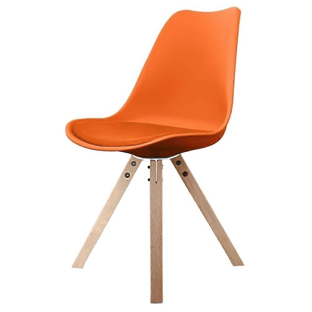 Fusion Living Soho Orange Plastic Spisebordsstol med firkantet pyramide lys træ ben