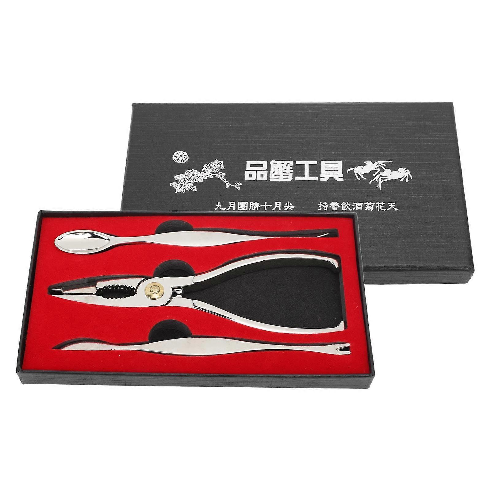 Seafood Cracker Tool Set of 3, Stainless Steel and Zinc Alloy Lobster Crab Leg Nut Crackers with Forks for Shellfish