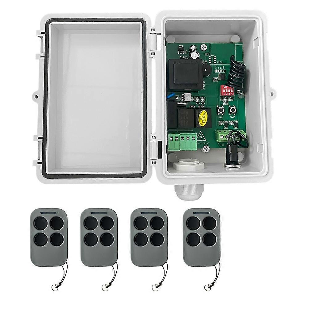 AC220V Roller Shutter Control Board Tubular Motor Receiver +4xRemote Control for Garage Roller Shutter Gate Opener